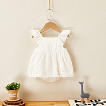 ins summer baby boy baby baby Baise embroidered lace full moon pure cotton triangular khae newborn khaskirt 9
