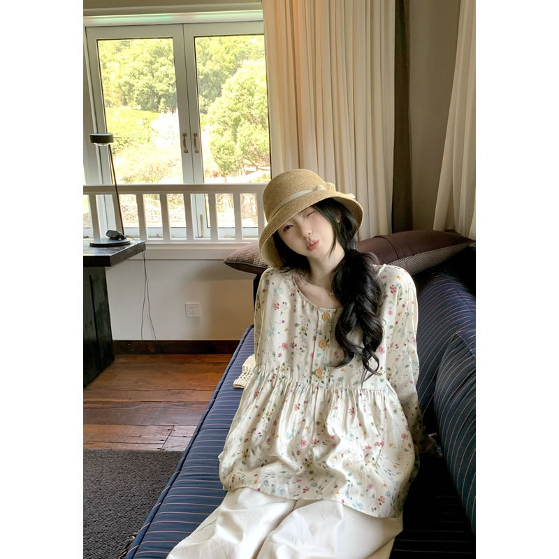 Zhang Exploding Lyocell Acetate Floral Top Baby Shirt Top Loose Wide Short Top Lazy Style