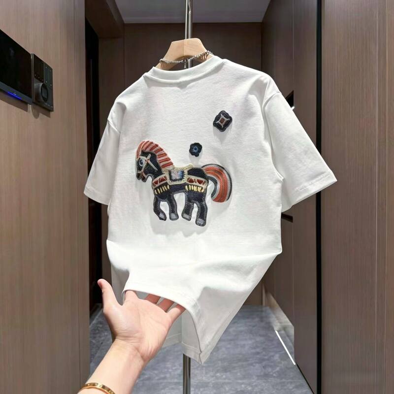 Summer New Style American Simple Creative Printed Embroidered Short-Sleeved T-Shirt for Men and Women, Trendy Simple High-End Half-Sleeve