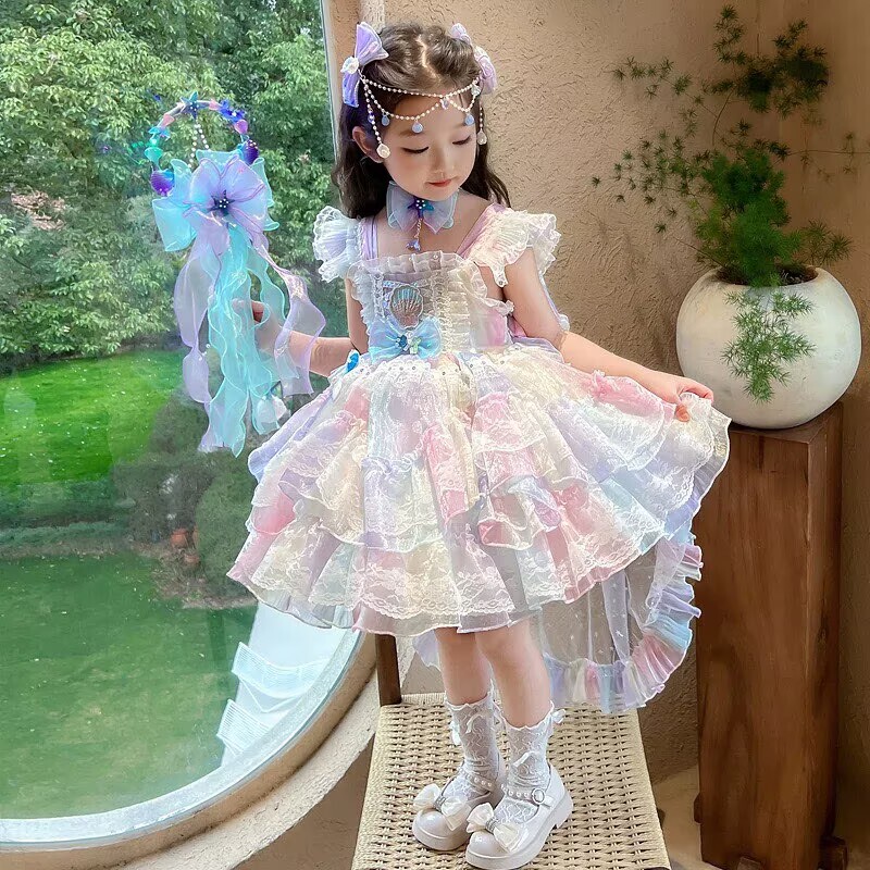 Girls' Summer Mermaid Lolita Princess Dress, Four-Season Style Children's Suspender Dress, Stylish Dress