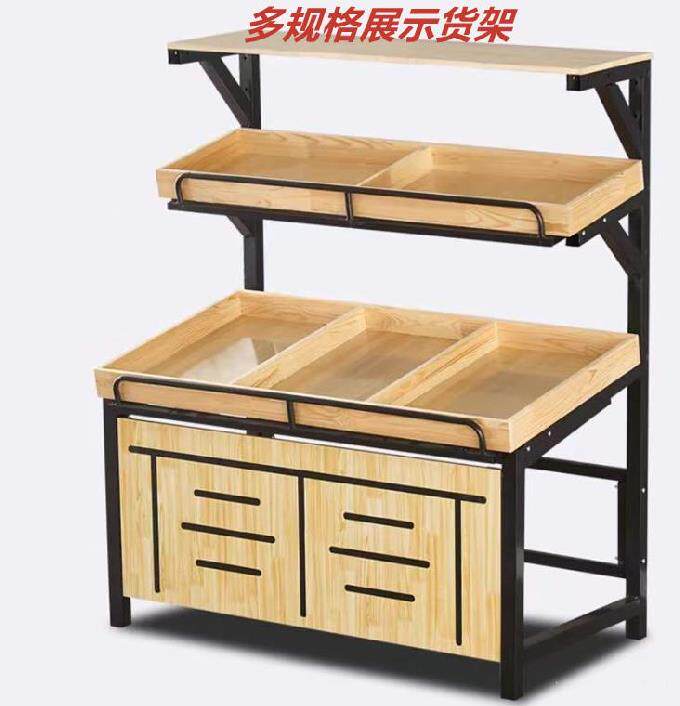 Hot Sell Single-sided Vegetable Shelving Supermarket Water Fruit Shop Shelves Fresh Fruits Vegetables Steel Wood Show Shelves Casual Food