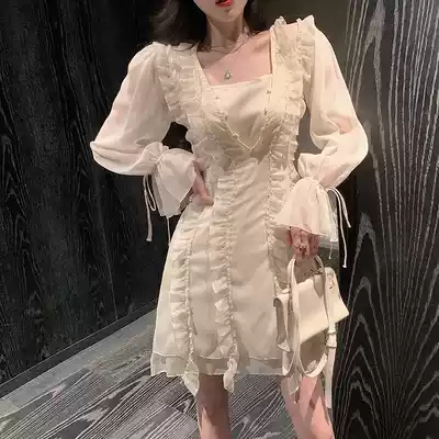 Spring 2021 new fashion ruffles waist slim dress long version temperament A short skirt women