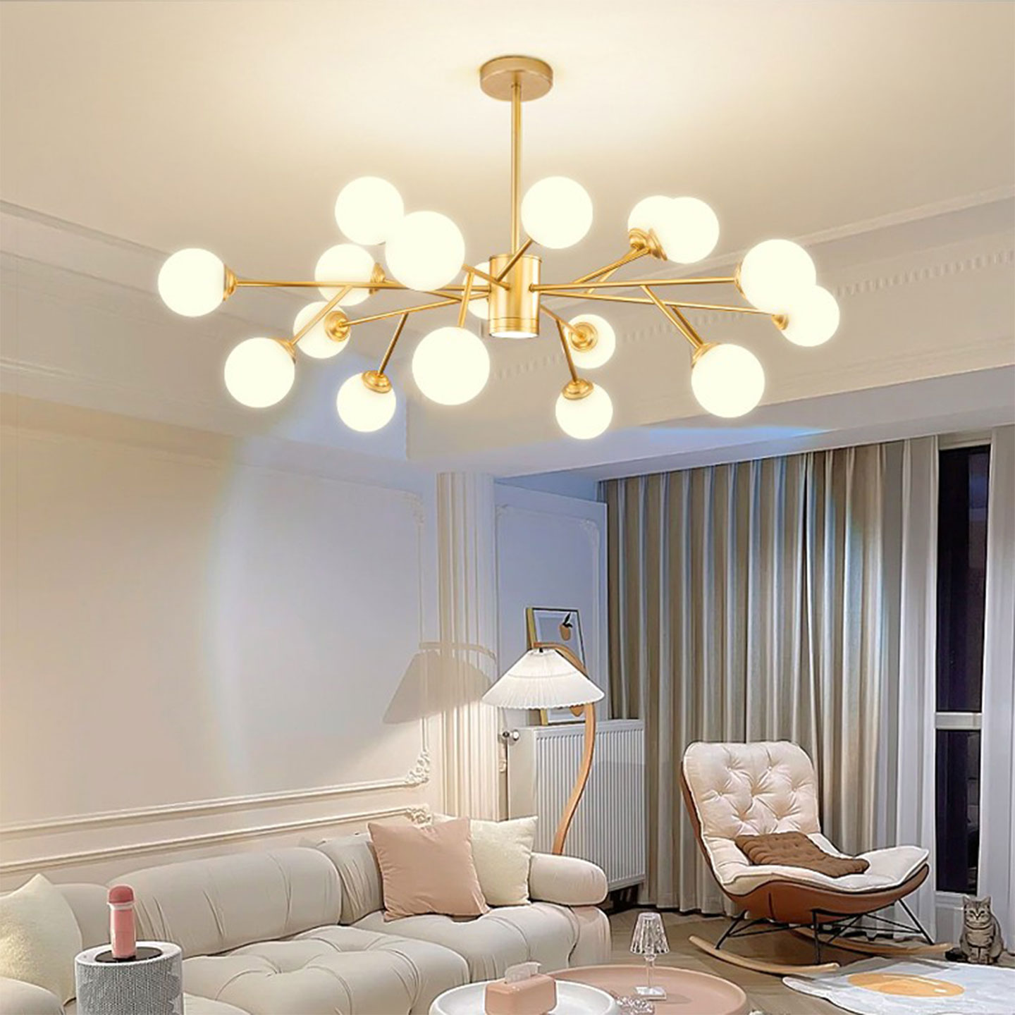 ライトラグジュアリーリビングルームシャンデリア2025新しいモダンシンプルレストランランプ雰囲気のあるホールランプマジックビーンベッドルームメインランプ