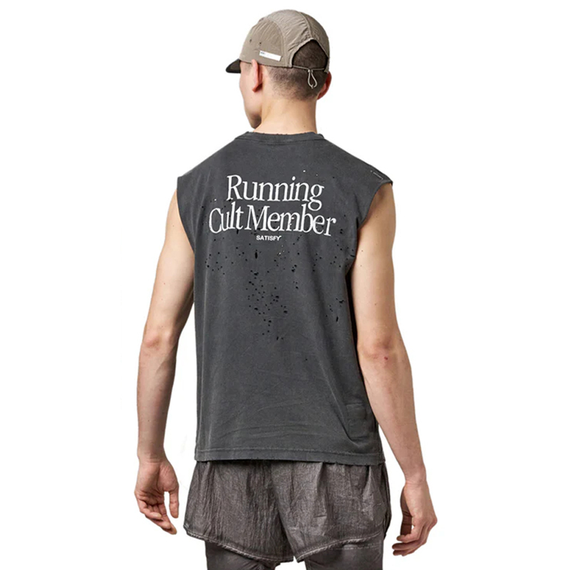Satisfy Sleeveless Running Mothtech Muscle Crew Neck Distressed Pure Cotton Printed Short-Sleeve T-Shirt Satisfy Sleeveless Running Mothtech Muscle Crew Neck Distressed Pure Cotton Printed Short-Sleeve T-Shirt