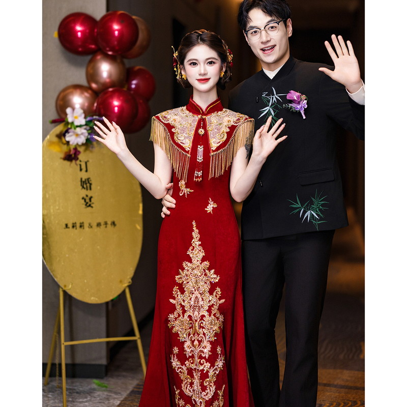 Beautiful Red Tassel Cheongsam Toast Dress for the Bride, Elegant and Appropriate Engagement Dress, New Chinese Style Wedding Light Luxury