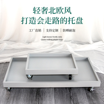 Xiuzun rectangular movable flower pot tray with pulley universal wheel base imitation cement water tray custom thickened