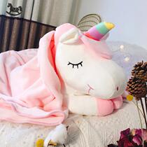 Cute unicorn doll holding sleeping lazy doll bed long pillow blanket girl doll plush toy