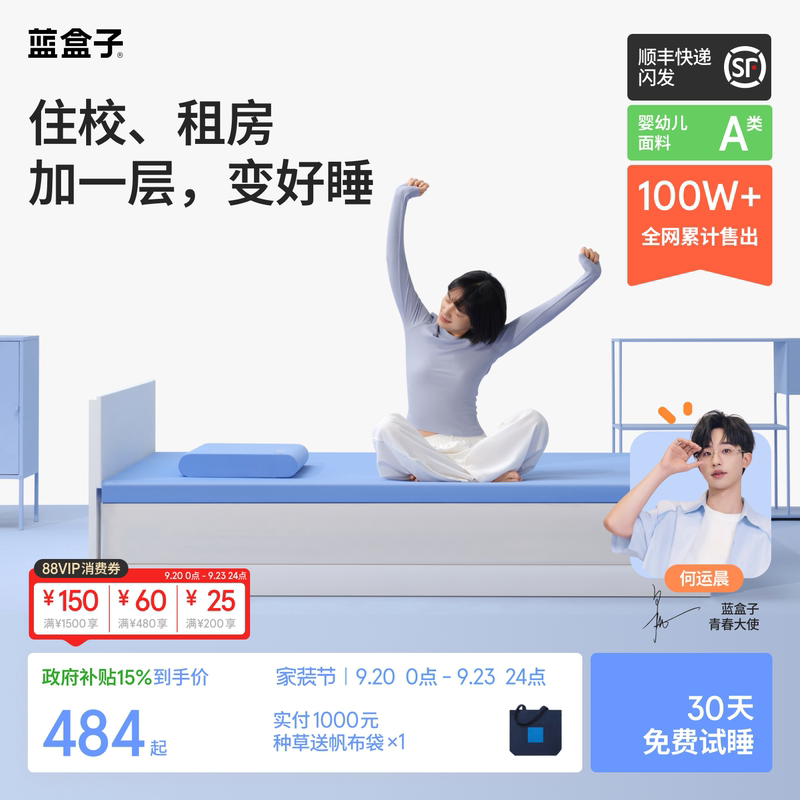 Blue Box Small Blue Memory Foam Mattress for Student Dormitory, Single Mattress, Soft Mattress, Bed Pad, Tatami Mat
