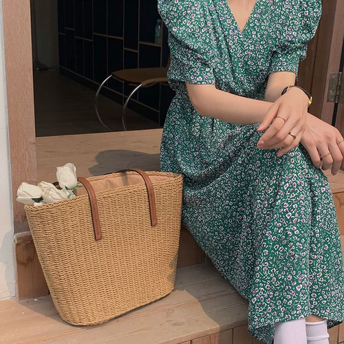 Ретро соломенная универсальная сумка на одно плечо, пляжная портативная барсетка, французский стиль