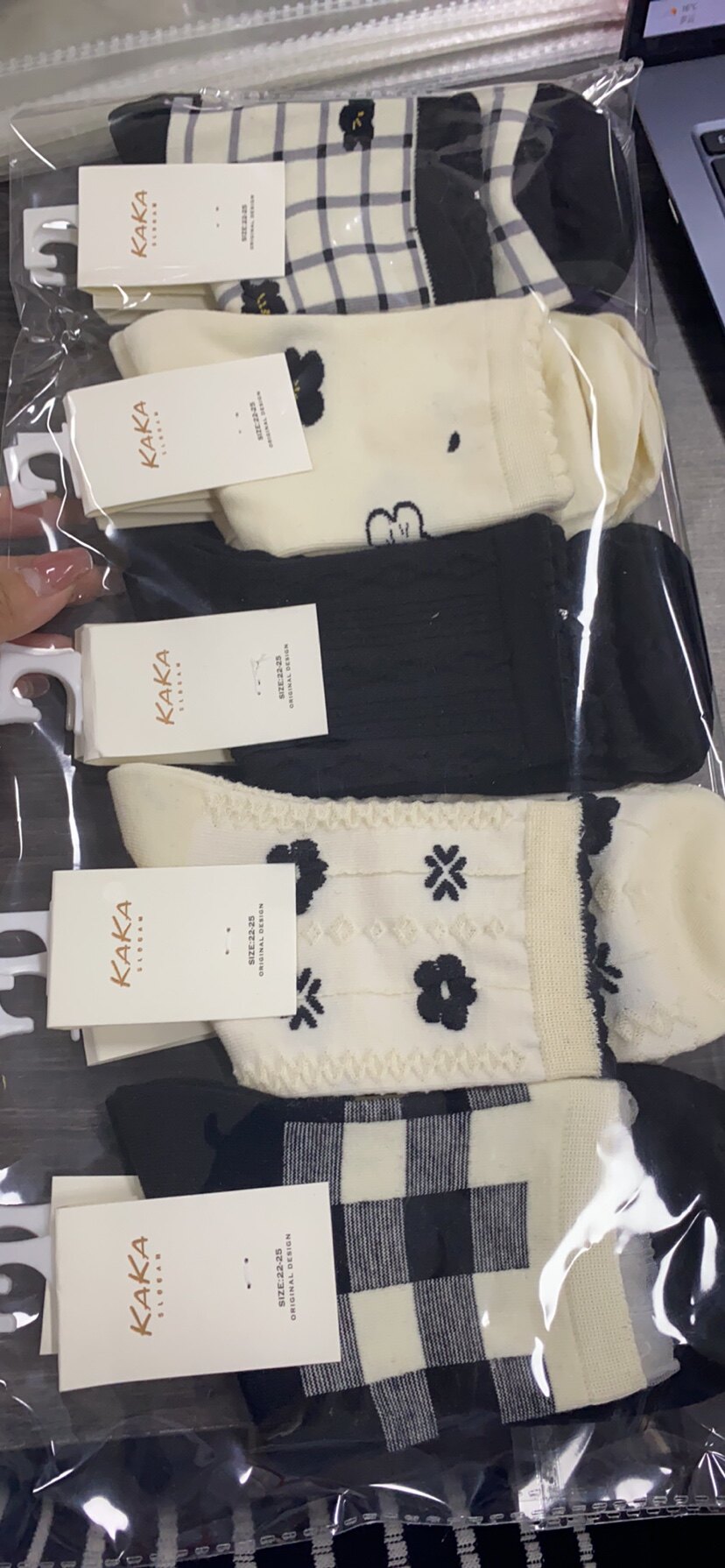 Black and white mix and match bamboo fiber lattice ten pairs F130-3