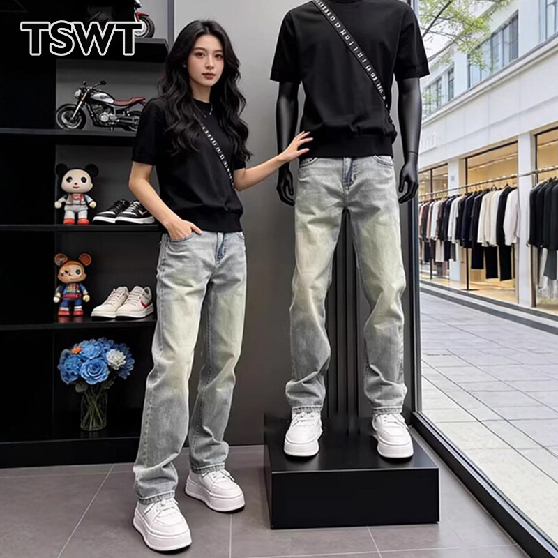 High-End Light Blue Washed Denim Jeans for Men, Summer Thin Style, 2026 New American-Style Slim Straight Casual Pants