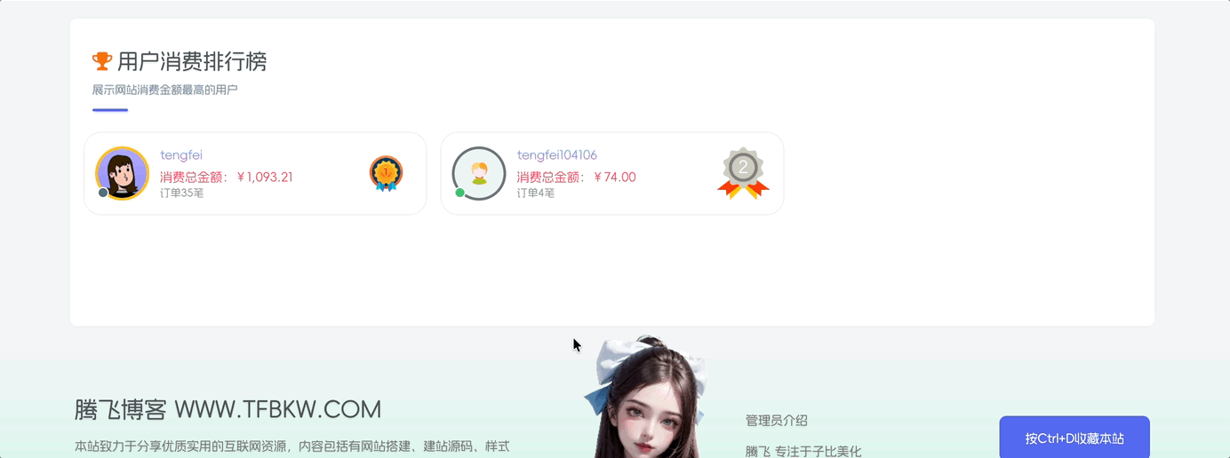 子比主题 – 用户消费排行榜插件