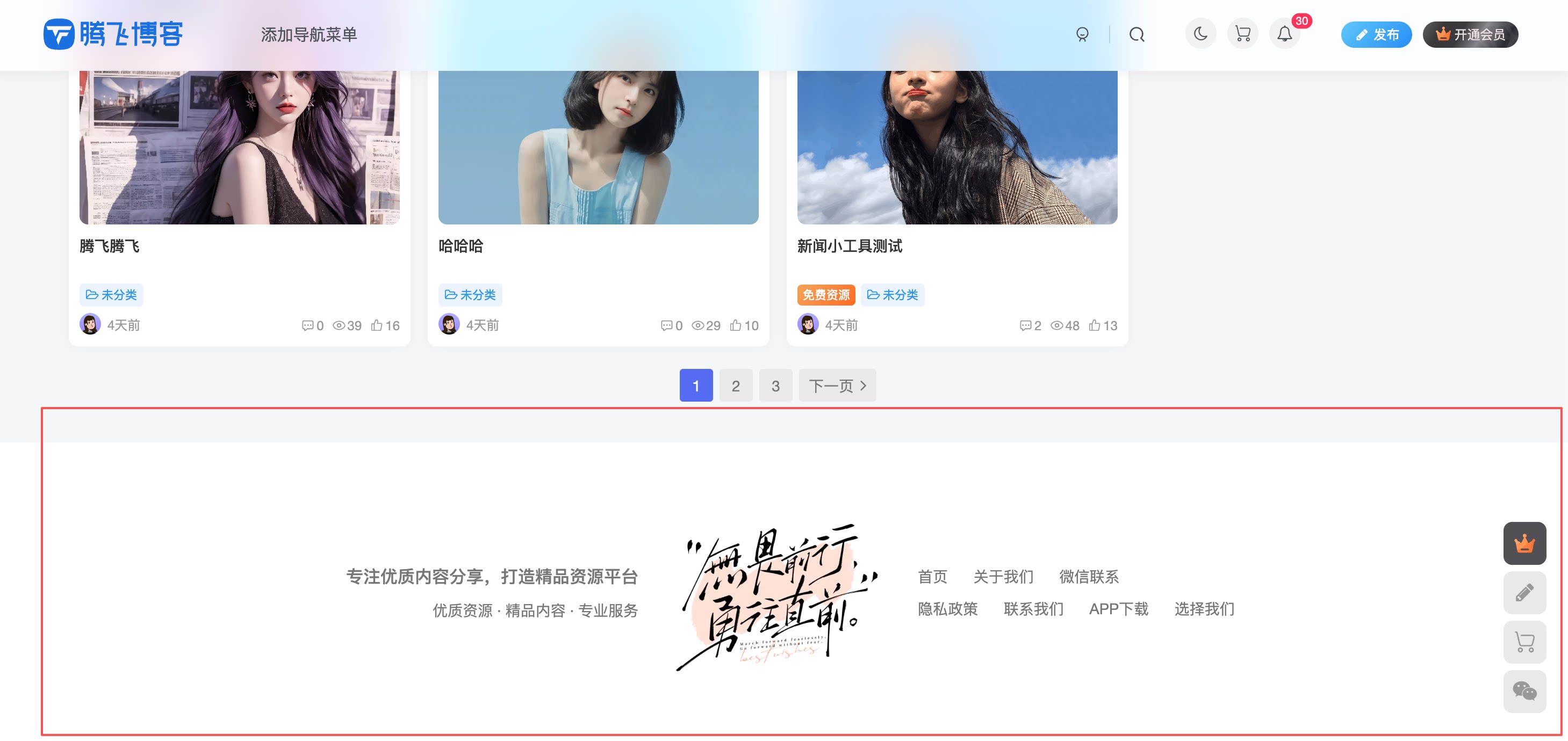 子比主题 – 简约页脚美化样式
