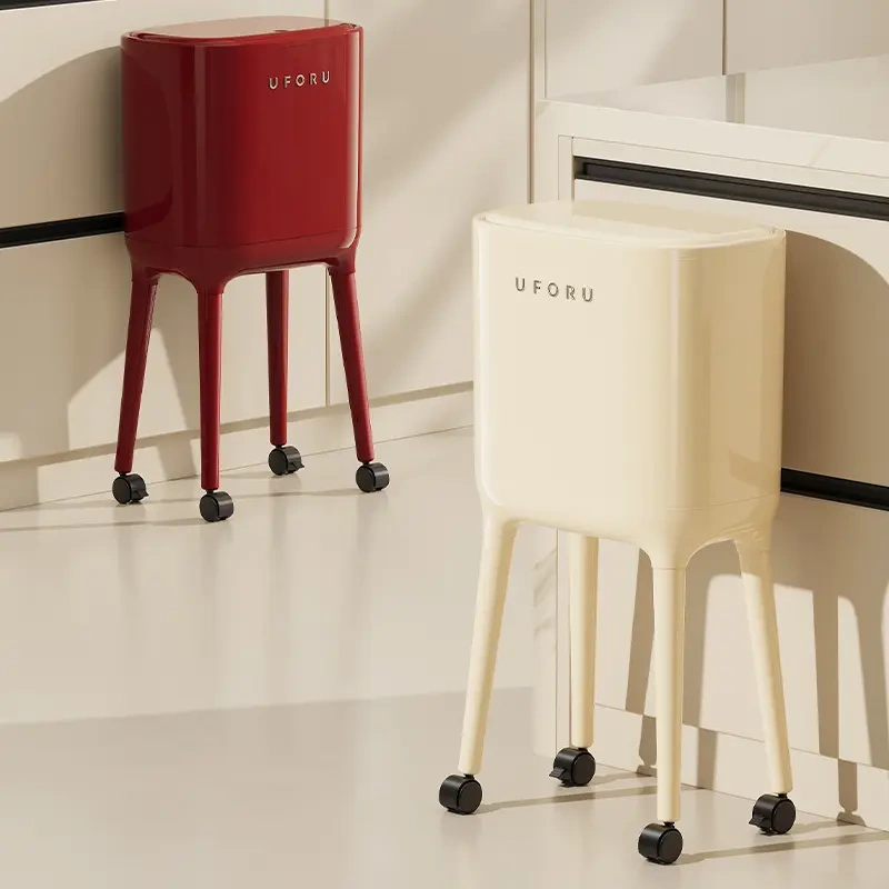 Luxury Trash Can with Legs for Home Kitchen, High-Footed, Movable, Large Capacity, No Need to Bend over