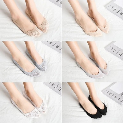蕾丝船袜女浅口薄款脚底硅胶防滑夏天女士