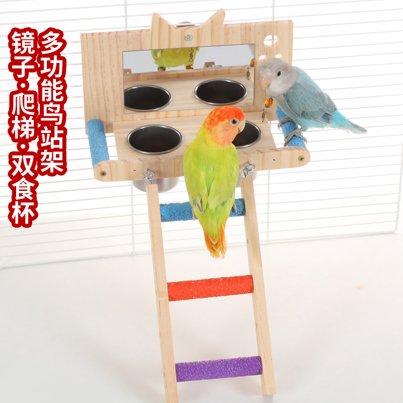 Peony Black Phoenix Budgie Mirror Food Box Frosted Stand Food Cup Bird Toy Accessories Feed Box Feeder