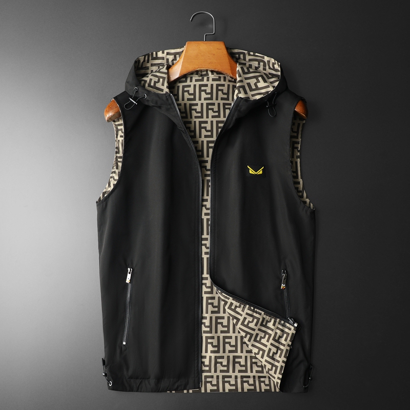 European Trendy Brand Reversible Hooded Vest for Men, 2026 Spring New Slim-Fit Sleeveless Jacket for Young People