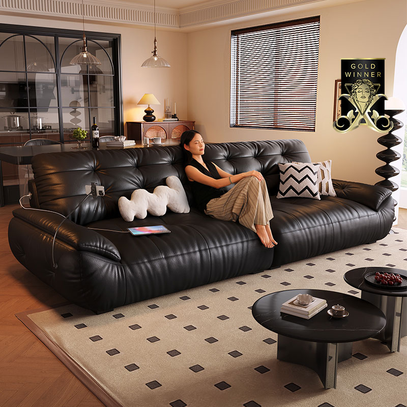 Черный кожаный диван в средневековом стиле, современная гостиная, встроенная функция, перезаряжаемый шенилловый бархатный диван space cloud