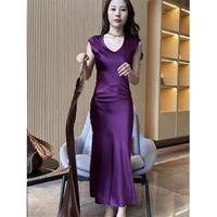 Сиреневое элитное изысканное платье, 2023, для формы тела «груша», изысканный стиль, в западном стиле
