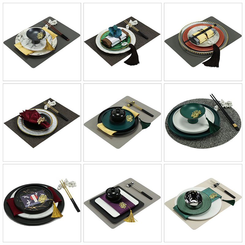 Model Room Tableware Plate Set, New Chinese Style Model House Dining Table Setting, Zen-Inspired Soft Decorations, Designer Ornaments Model Room Tableware Plate Set, New Chinese Style Model House Dining Table Setting, Zen-Inspired Soft Decorations, Designer Ornaments