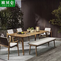 Nordic outdoor anti-corrosive solid wood table and chairs patio garden open-air rattan furniture designer open-air teak table and chairs