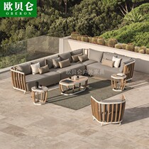 Outdoor Waterproof Sunscreen Teak Sofa Patio Garden Like room Furniture Combined Outdoor Embalming Wood Trio Sofa