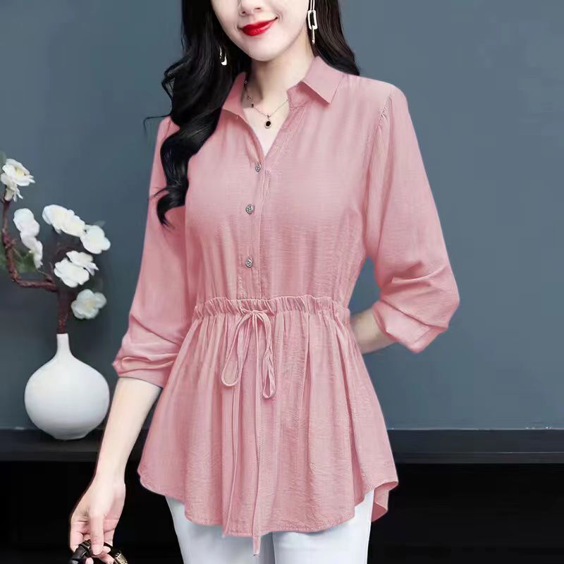 2025 New Spring and Autumn Bottoming Shirt Women's Mid-Length Shirt Fashionable Slimming Belly Covering Easiest for Match Long Sleeve Top 2025 New Spring and Autumn Bottoming Shirt Women's Mid-Length Shirt Fashionable Slimming Belly Covering Easiest for Match Long Sleeve Top