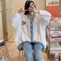 Yuezi pajamas postpartum pregnant women Winter Moon clothing autumn and winter coral fleece postpartum lactation flannel feeding plus velvet plus