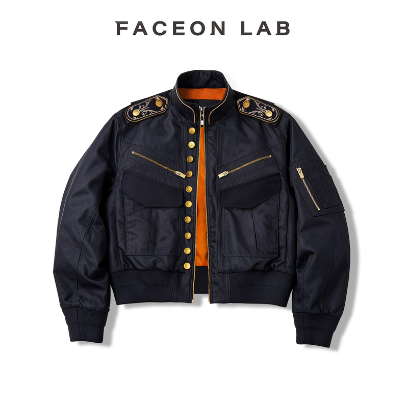 Faceonlab Palace Hunting Jacket with Multiple Pockets, Zipper, Shoulder Patches, Workwear Style, Metal Buckle, Men's Cotton Jacket
