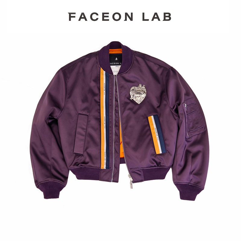 Fly up to Faceonlab Plum Sauce Heart Badge Cotton Jacket Warm Patchwork Zipper Bomber Jacket Fly up to Faceonlab Plum Sauce Heart Badge Cotton Jacket Warm Patchwork Zipper Bomber Jacket