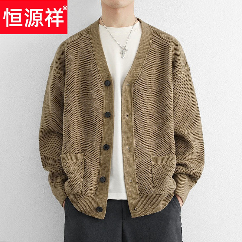 Hengyuanxiang Spring and Autumn New Cardigan Jacket Men's Fashion Casual Button-Up Top Young and Middle-Aged Thin Knitted Jacket