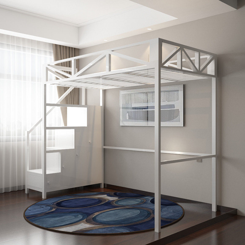 Small family high-low bed spatial elevated bed multifunctional bed under bed iron shelf bed upper layer