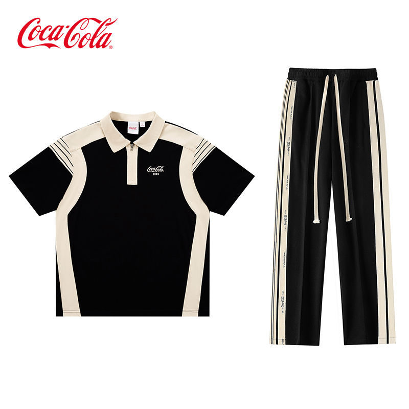 Coca-Cola Short-Sleeve Polo Shirt Men's Summer Casual Sports Pants Set Unisex