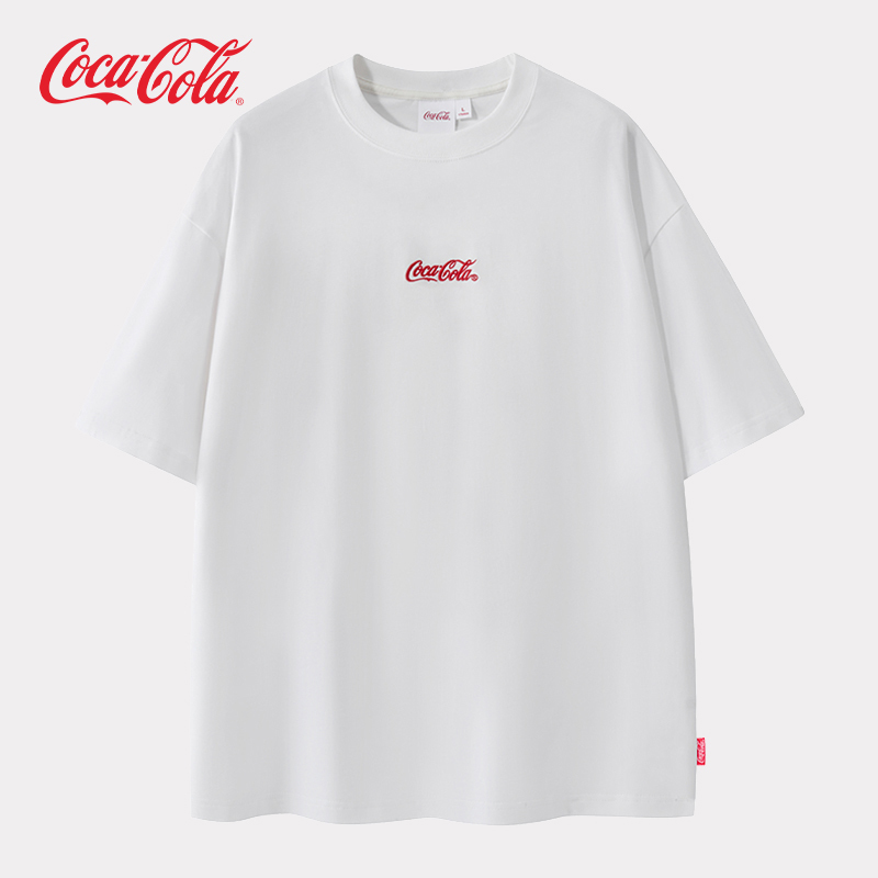 Coca-Cola American-Style Heavy-Duty Drop-Shoulder Simple Logo Embroidered Short-Sleeve T-Shirt, Unisex Coca-Cola American-Style Heavy-Duty Drop-Shoulder Simple Logo Embroidered Short-Sleeve T-Shirt, Unisex