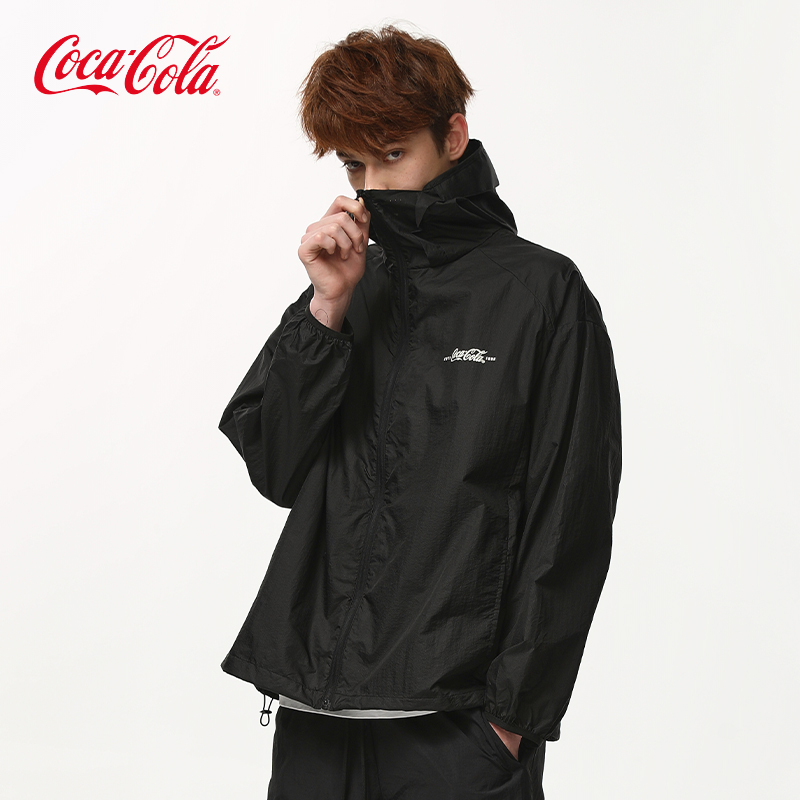 Coca-Cola Upf50+ Sun Protection Clothing for Men, Lightweight, Breathable, High-Neck Hooded Sun Protection Jacket