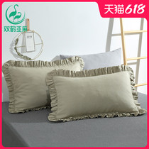 Twin Crane linen pillowcase pair with single 48x74cm lotus leaf edge pure linen summer pillow cool summer ins