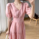 2023 Summer New French Retro First Love Dress Slim Waist Slim Temperament Gentle Wind Pink Puff Sleeve Dress