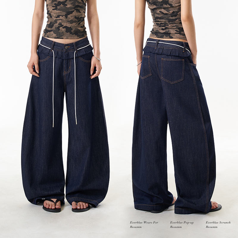 Resumm American-Style Women's Jeans with a Waistband and Skirt Design, Straight-Leg, Drapey, Slimming Scimitar Pants