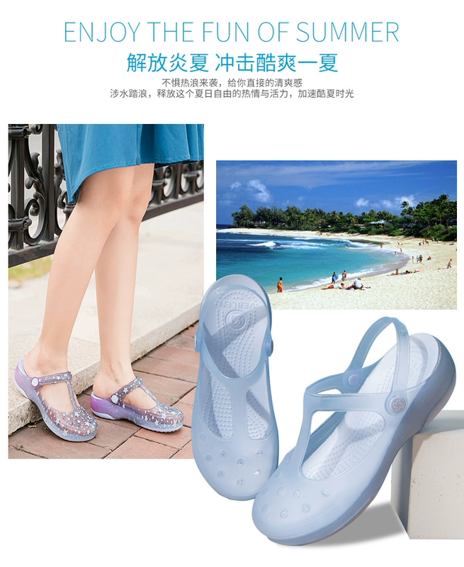 Dép Dongdong và dép nữ mùa hè đế cao đế dày mềm mại thoải mái thoáng khí phù hợp với tất cả các trận đấu giày đi biển Baotou thạch Mary Jane