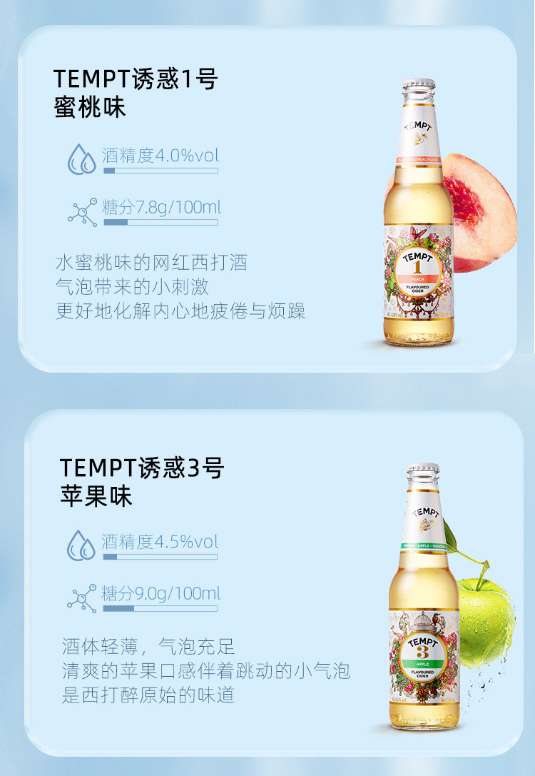 丹麦进口,女士Z爱,TEMPT 诱惑 西打果酒 5瓶组合装 64.8元包邮(需领券) 值值值-买手聚集的地方