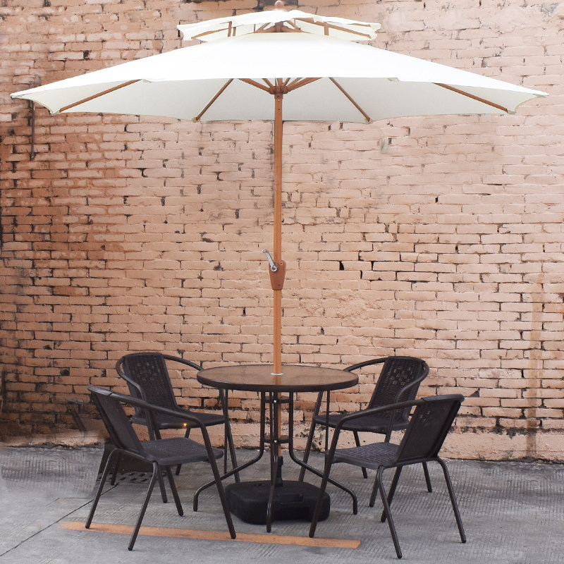 Outdoor table and chairs with umbrella three sets Coffee room Milk Tea Shop Patio Balcony Outdoor Umbrella Iron Art Exterior Hem Folding Table And Chairs