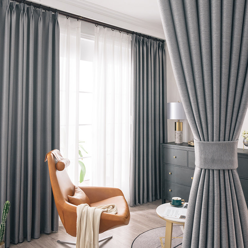 High-end cotton and linen thickened curtains shading bedroom modern minimalist light luxury 2021 new living room finished shade cloth