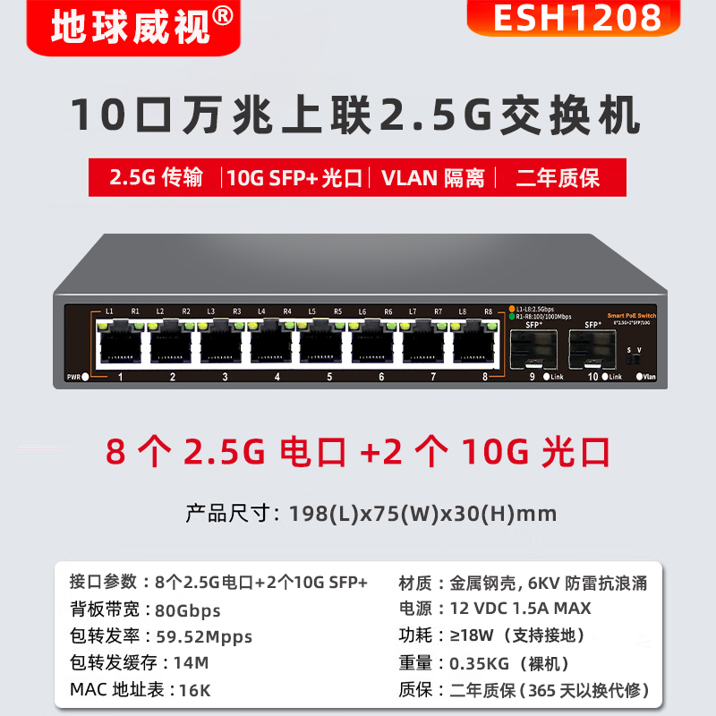 10-Port 2.5g Ethernet Switch with 2 Sfp+ Uplink Optical Ports for Modem Stick Connection to 10g Gigabit Networking Sh1208