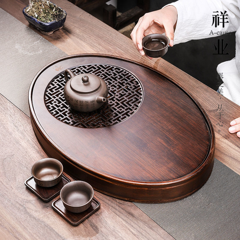 Xiangye tea tray household bamboo small tea table tray drainage water storage type kung fu tea set oval tea sea