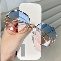 Sunglasses 2021 new trendy women borderless cut Korean version of the tide net red round face large frame thin anti-ultraviolet sunglasses