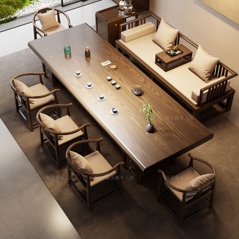 New Living Room Sofa, Luohan Bed, Tea Table and Chair Set, Song-Style Aesthetic Solid Wood Furniture, Zen-Inspired High-End Office Tea Table New Living Room Sofa, Luohan Bed, Tea Table and Chair Set, Song-Style Aesthetic Solid Wood Furniture, Zen-Inspired High-End Office Tea Table