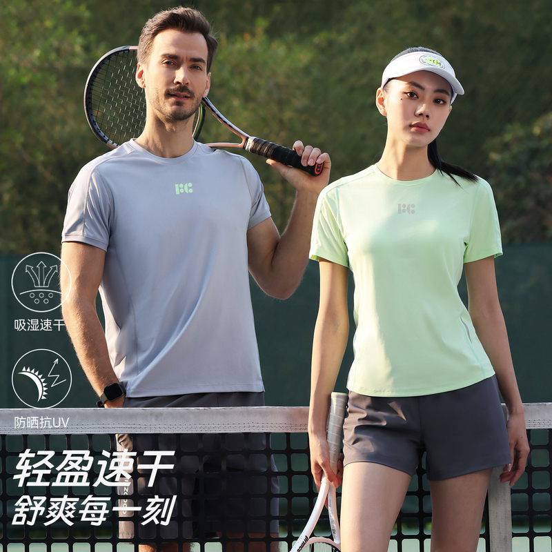 Fizzcoco Quick-Drying Badminton Short-Sleeved Men's Outdoor Sports T-Shirt Tennis Wear Running Fitness Top Women's Summer
