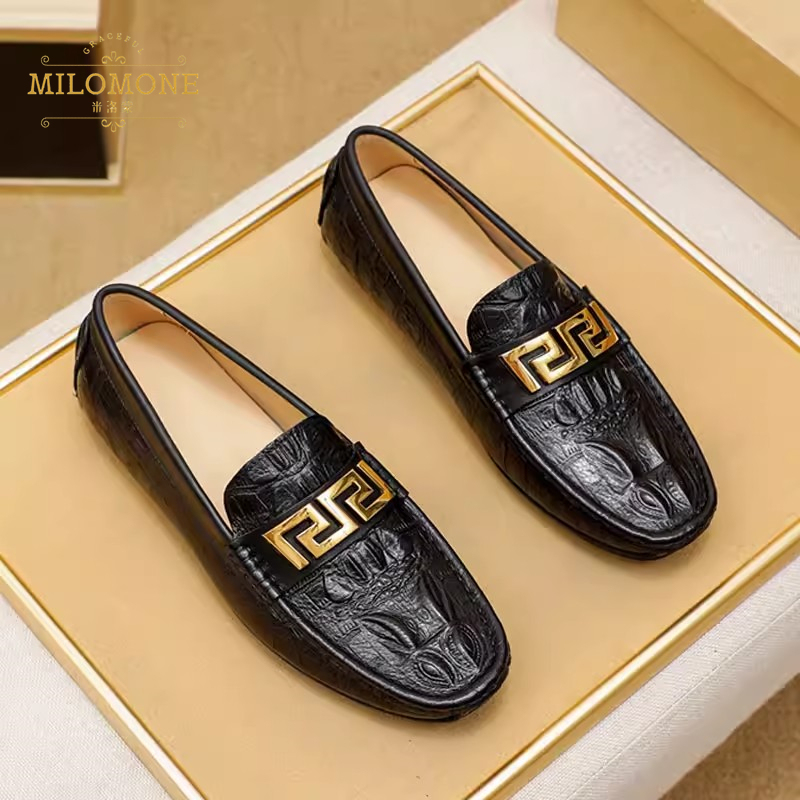 Milomone Men's Loafers New Genuine Leather Crocodile Pattern Slip-On Casual Shoes Men's Loafers Leather Shoes