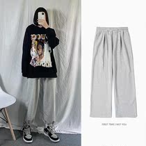 Black sweatpants womens loose bunch feet plus velvet ins tide 2020 new autumn winter casual pants nine-point work pants