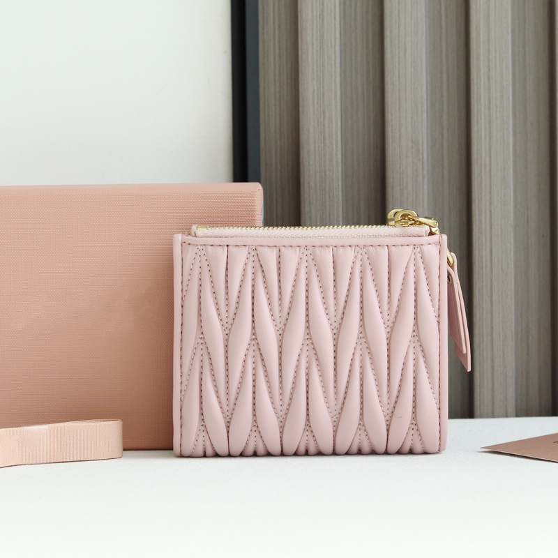 26 Years of New Models, Spring and Summer Sheepskin Card Holder Wallet, Genuine Leather Women's Buckle Coin Purse, Card Holder, Pleated Small Wallet